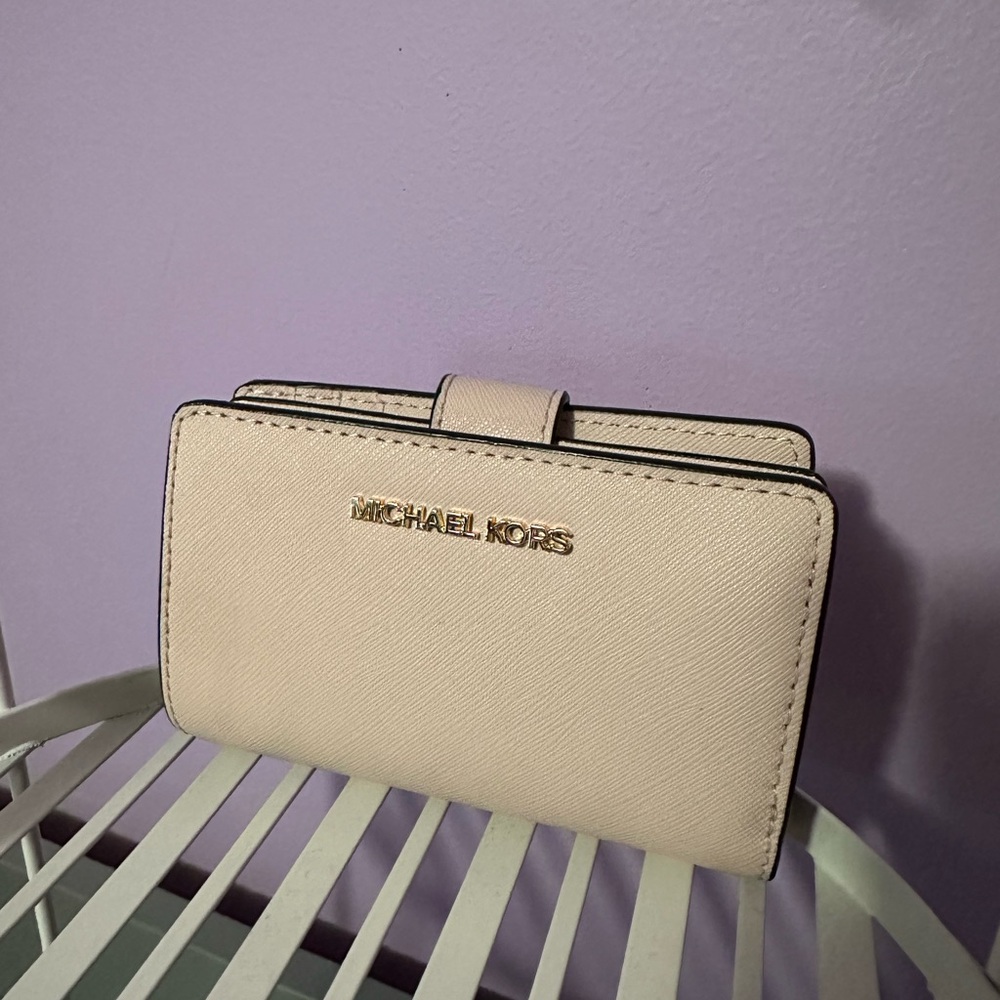 Michael Kors Beige Wallet with Gold Accents